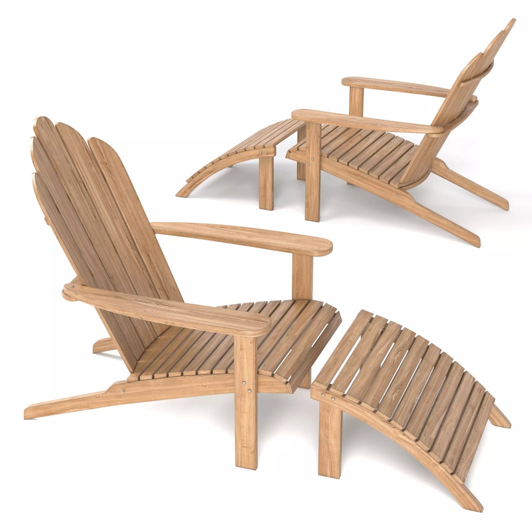 Chaise Lounge Chair 3D Model – Wooden Garden Seat, FBX, PBR - View 3