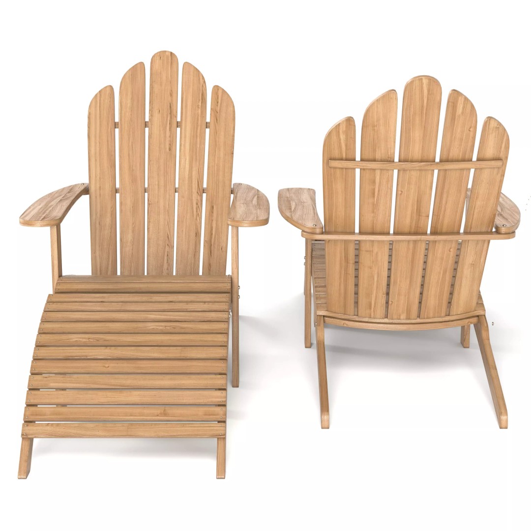 Chaise Lounge Chair 3D Model – Wooden Garden Seat, FBX, PBR - View 4