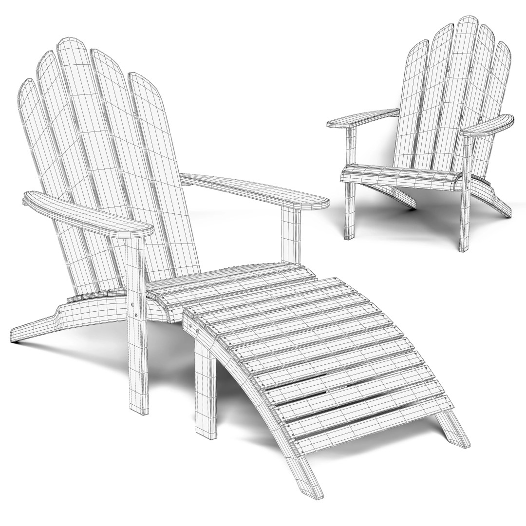 Chaise Lounge Chair 3D Model – Wooden Garden Seat, FBX, PBR - View 5