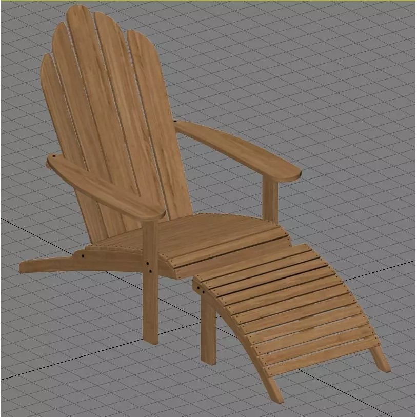 Chaise Lounge Chair 3D Model – Wooden Garden Seat, FBX, PBR - View 6