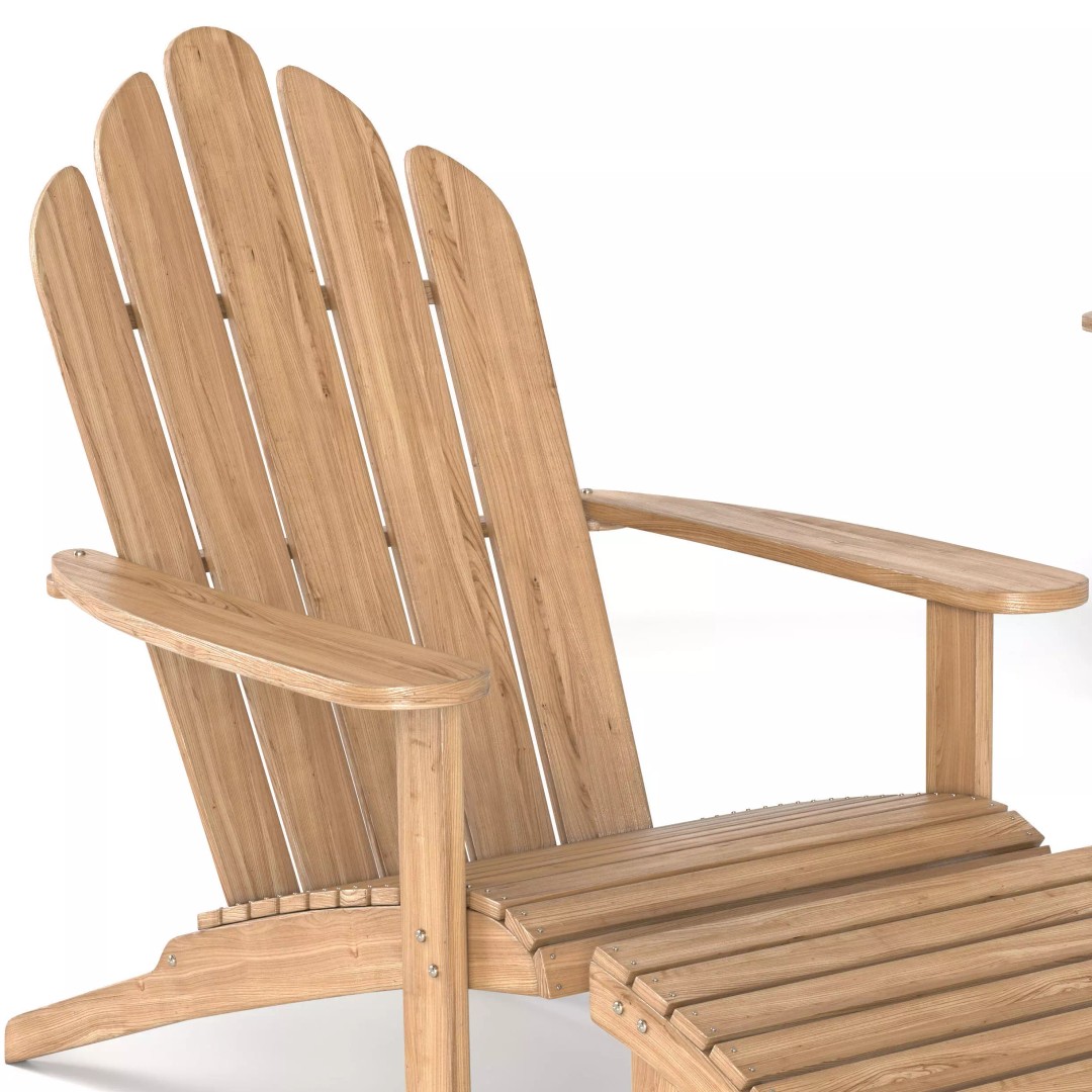 Chaise Lounge Chair 3D Model – Wooden Garden Seat, FBX, PBR - View 8