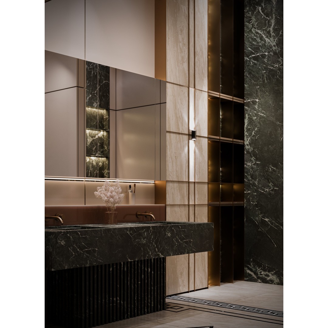 Luxury Bathroom 3D Model – Elegant Design with Marble and Copper, FBX - View 10