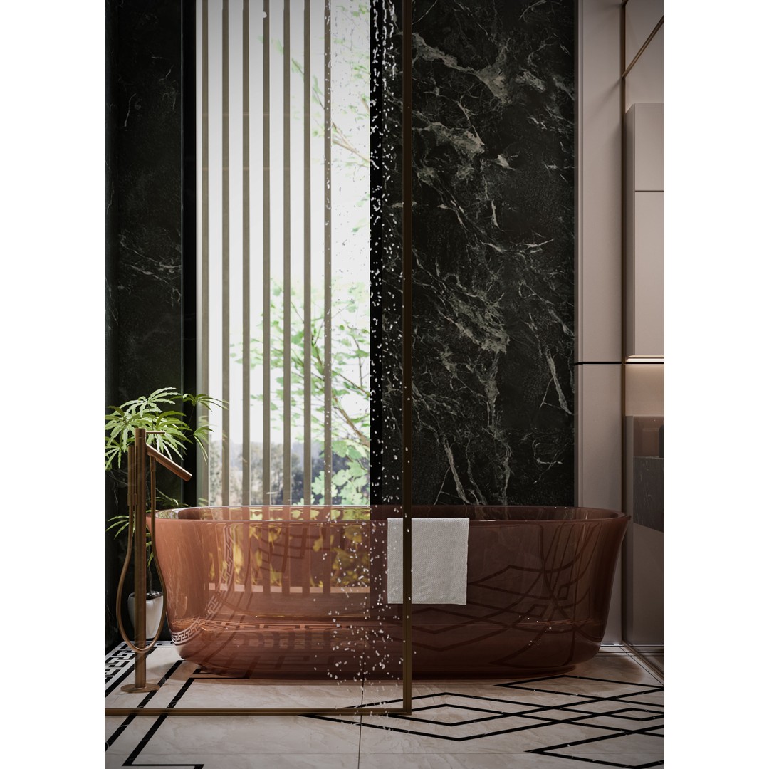Luxury Bathroom 3D Model – Elegant Design with Marble and Copper, FBX - View 11