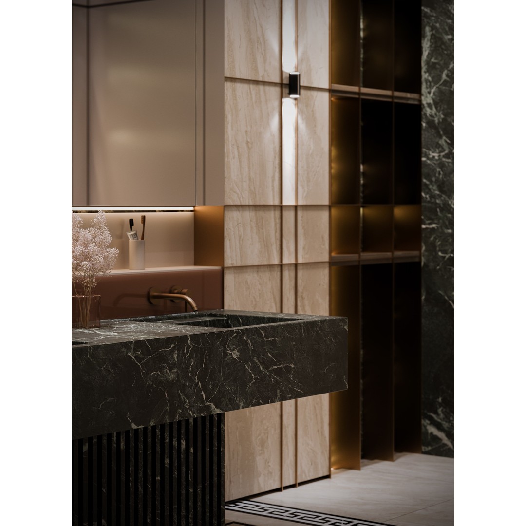 Luxury Bathroom 3D Model – Elegant Design with Marble and Copper, FBX - View 15