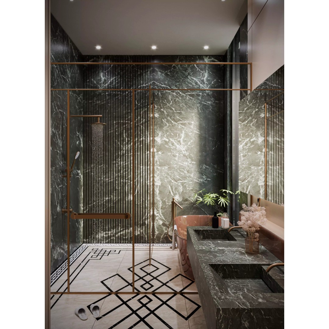 Luxury Bathroom 3D Model – Elegant Design with Marble and Copper, FBX - View 2
