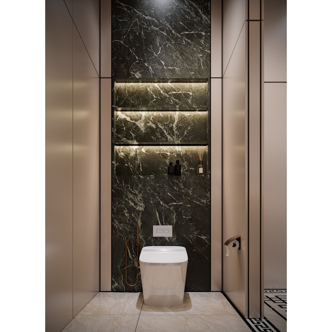Luxury Bathroom 3D Model – Elegant Design with Marble and Copper, FBX - View 7
