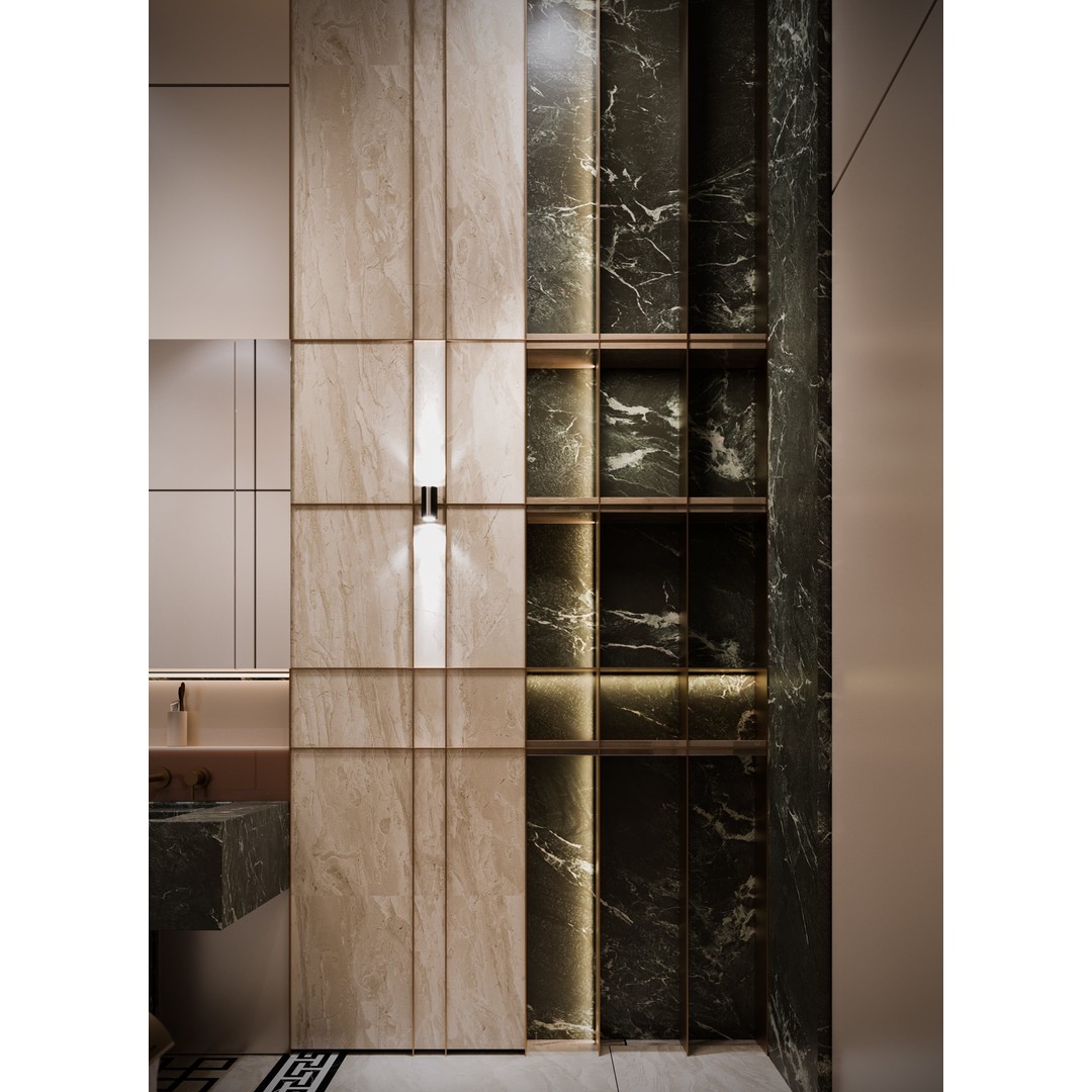Luxury Bathroom 3D Model – Elegant Design with Marble and Copper, FBX - View 8