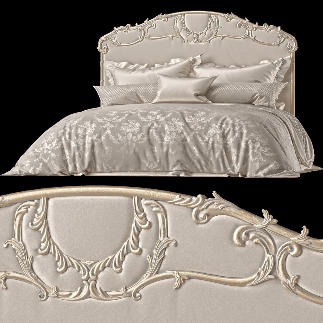 Madeleine Bed 3D Model – Classical Rococo Furniture, FBX & OBJ - View 6