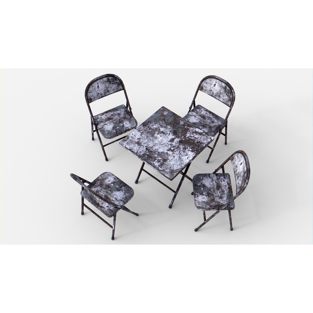 Rusted Folding Table 3D Model – Low Poly Game Asset, FBX - View 3