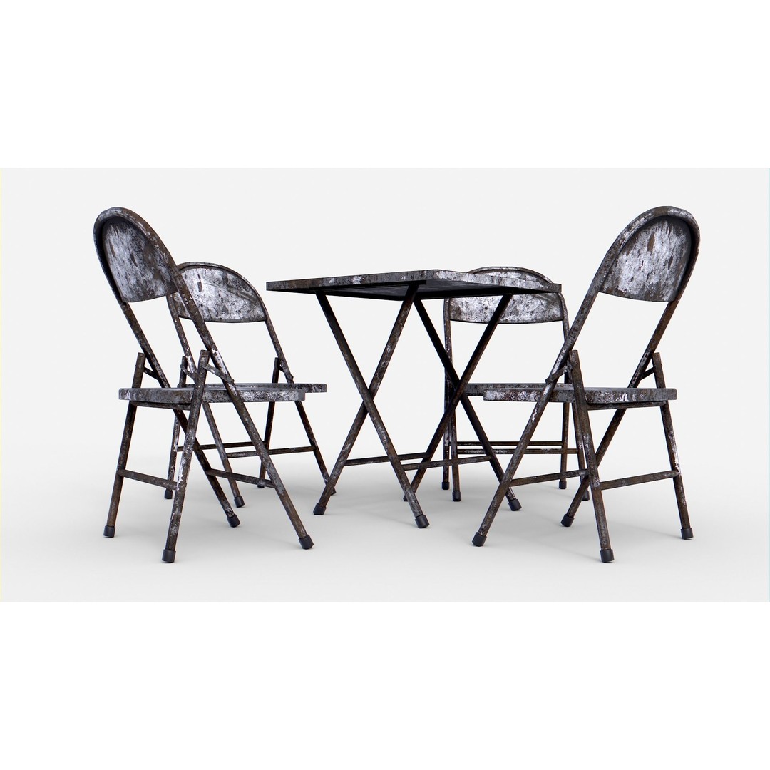 Rusted Folding Table 3D Model – Low Poly Game Asset, FBX - View 4
