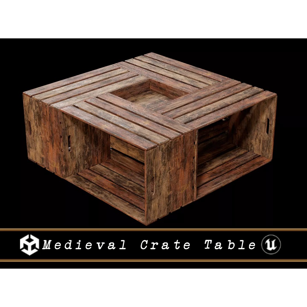 Medieval Crate Table 3D Model – Low Poly PBR Game Asset, FBX, OBJ - View 2