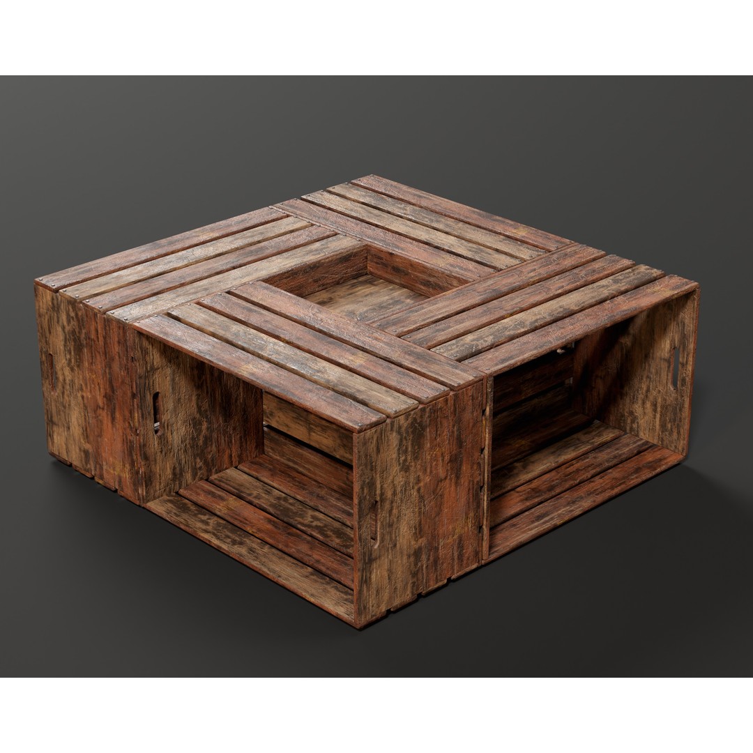 Medieval Crate Table 3D Model – Low Poly PBR Game Asset, FBX, OBJ - View 3