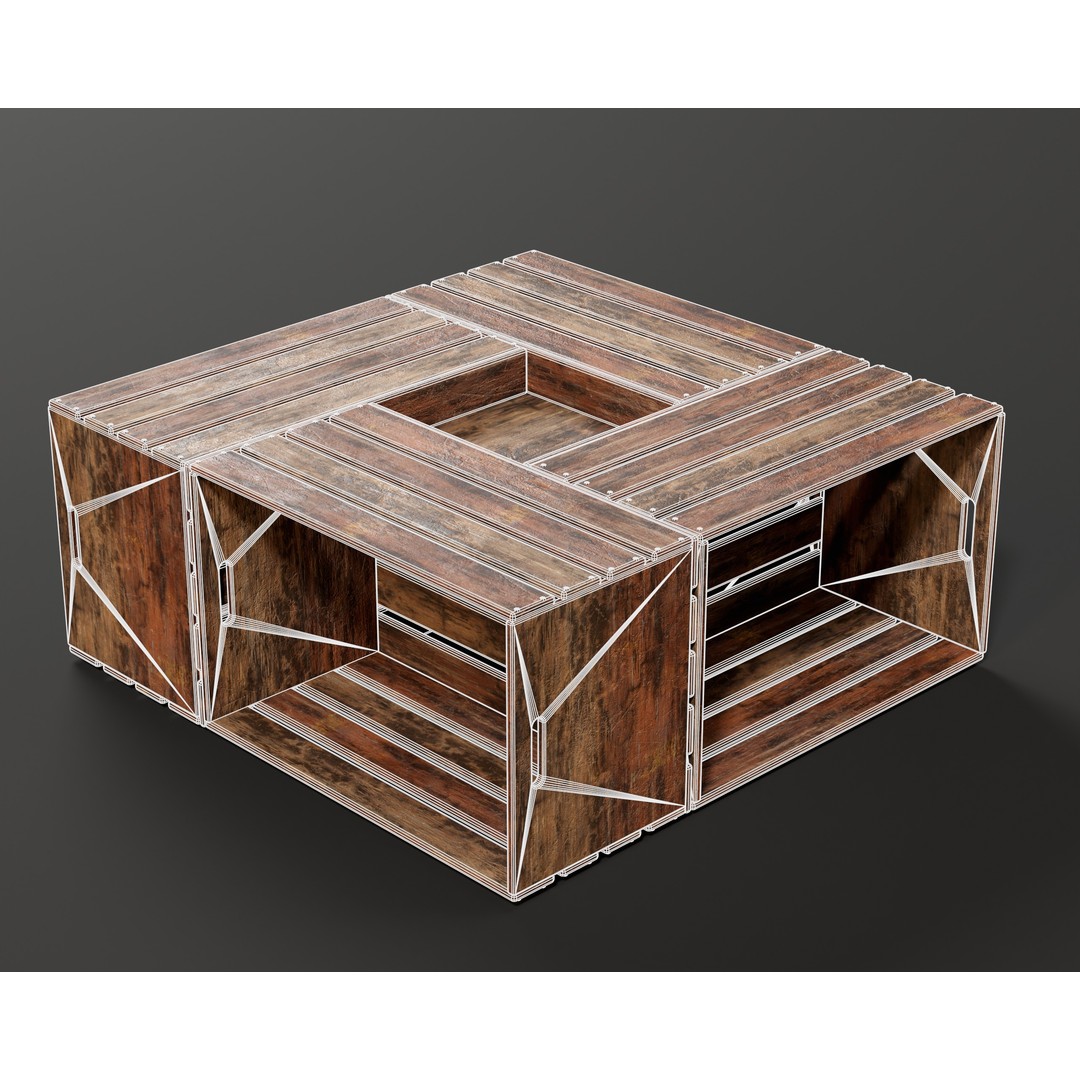 Medieval Crate Table 3D Model – Low Poly PBR Game Asset, FBX, OBJ - View 4