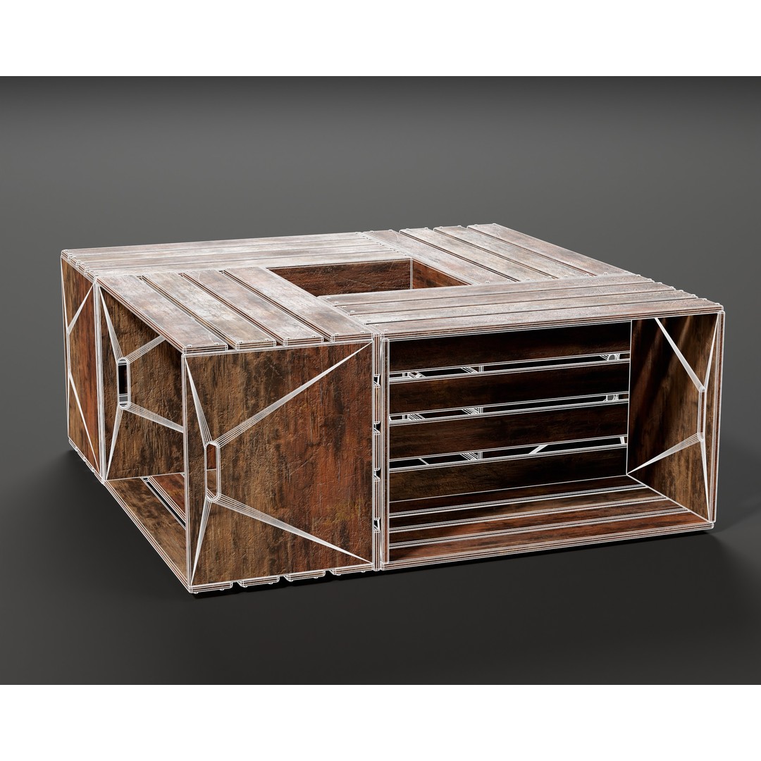 Medieval Crate Table 3D Model – Low Poly PBR Game Asset, FBX, OBJ - View 6