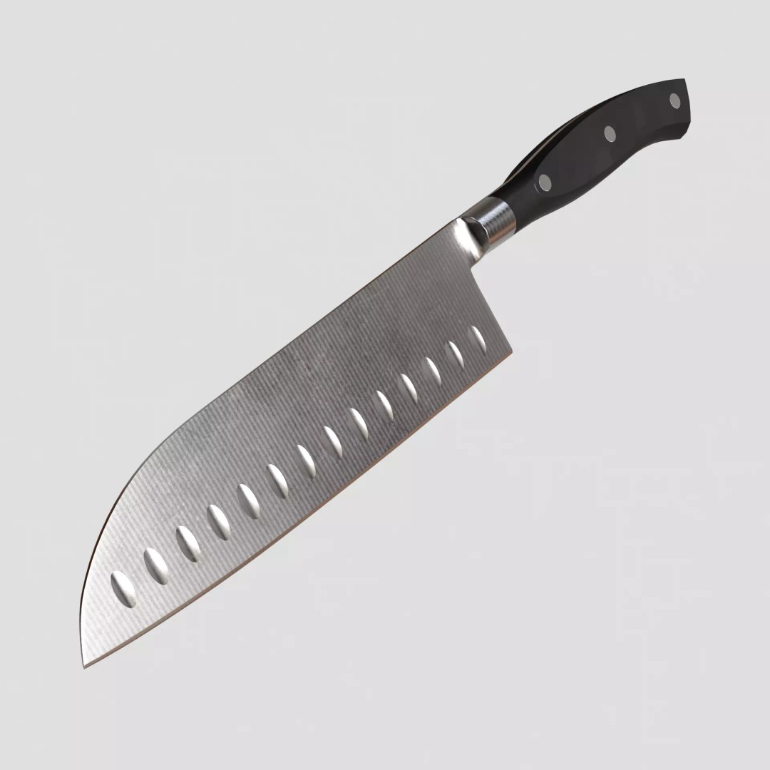 Santoku Kitchen Knife 3D Model – Low Poly PBR Asset, FBX - View 2