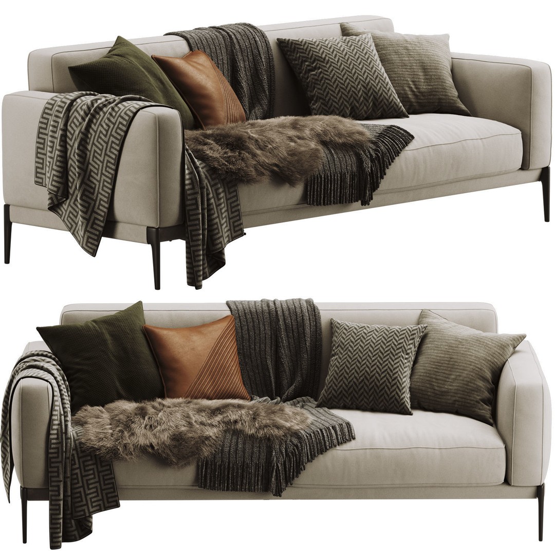 Romeo Compact Sofa 3D Model – Modern Furniture, PBR Textures, OBJ - View 7