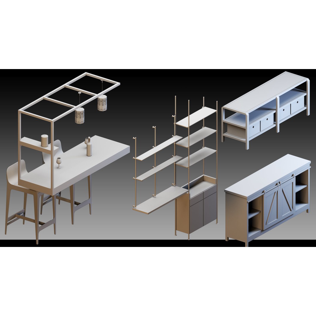 Interior Objects 3D Model – High Detail Asset Bundle, FBX, OBJ
