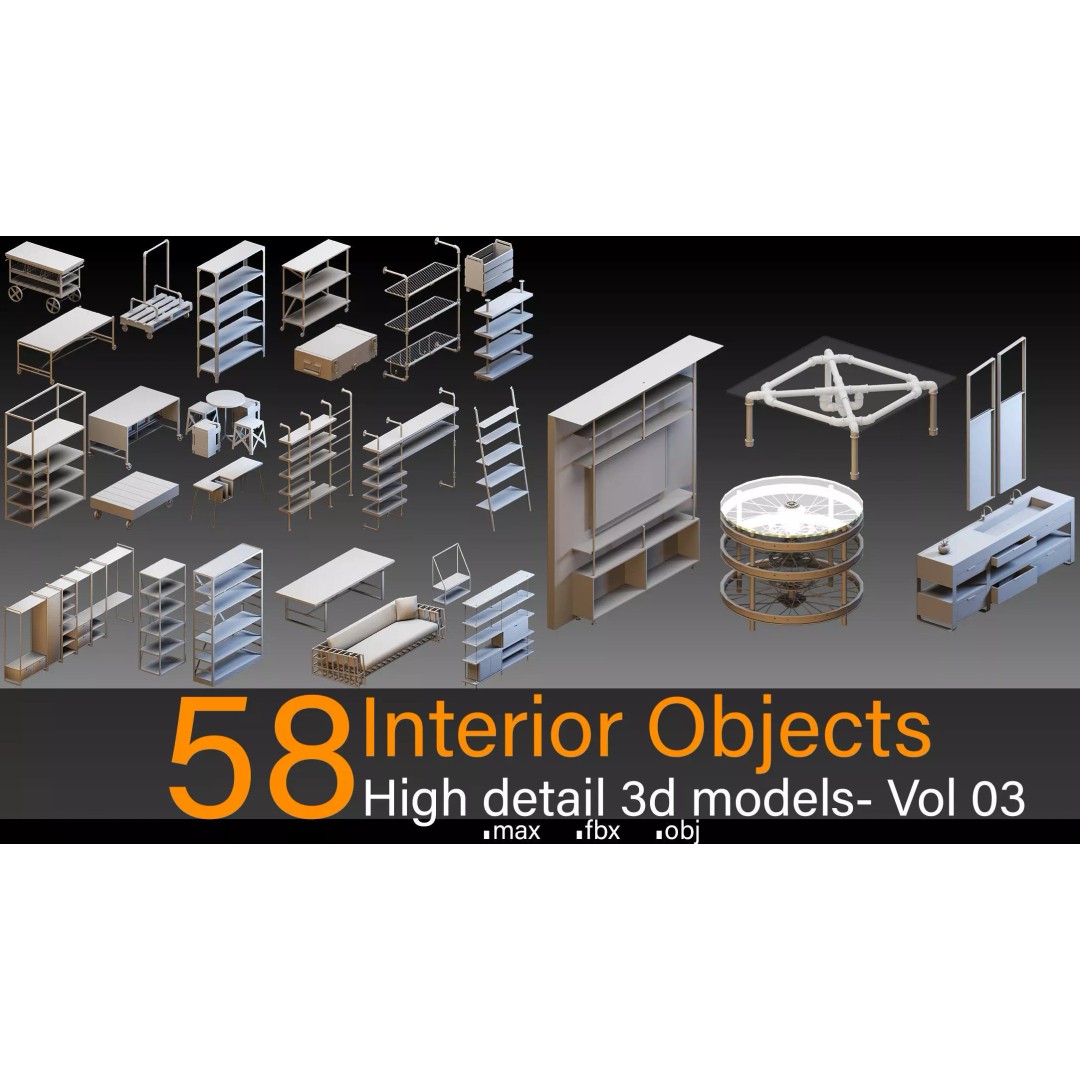 Interior Objects 3D Model – High Detail Asset Bundle, FBX, OBJ - View 2
