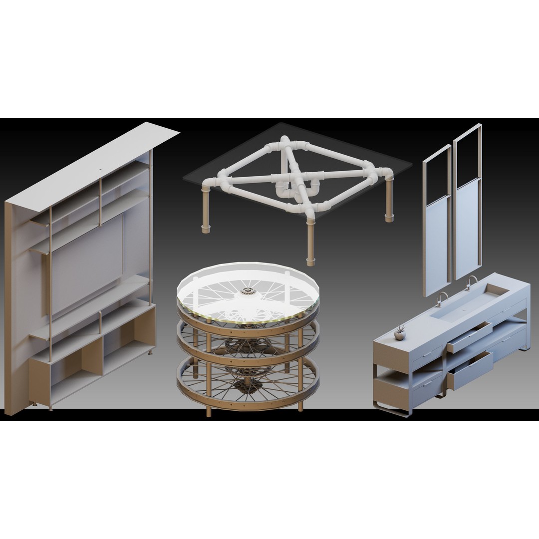 Interior Objects 3D Model – High Detail Asset Bundle, FBX, OBJ - View 3