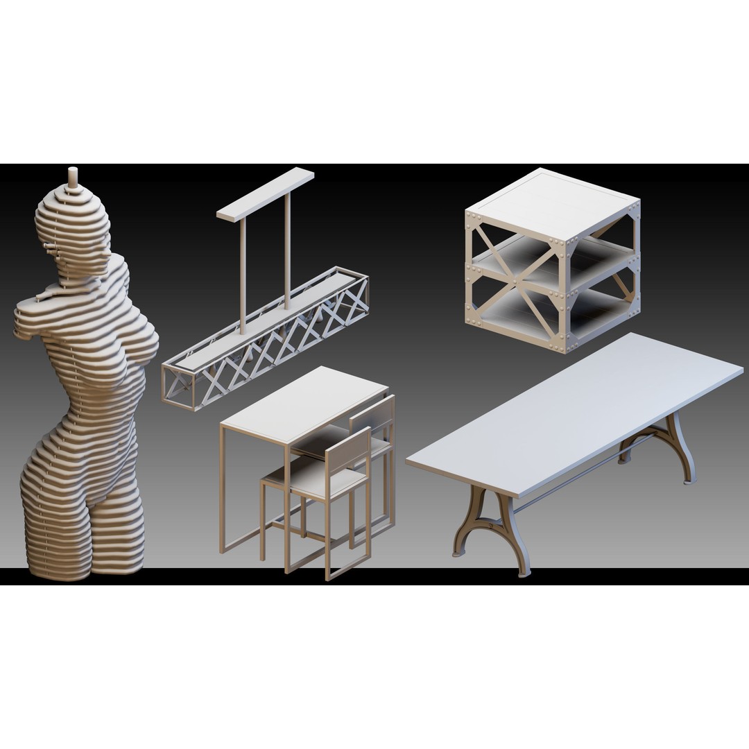 Interior Objects 3D Model – High Detail Asset Bundle, FBX, OBJ - View 4