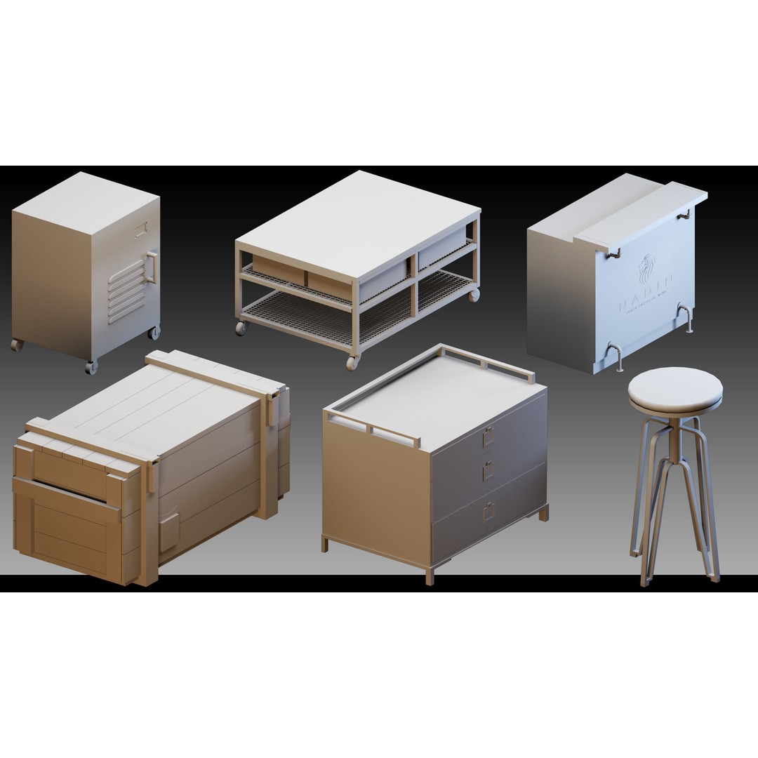 Interior Objects 3D Model – High Detail Asset Bundle, FBX, OBJ - View 7