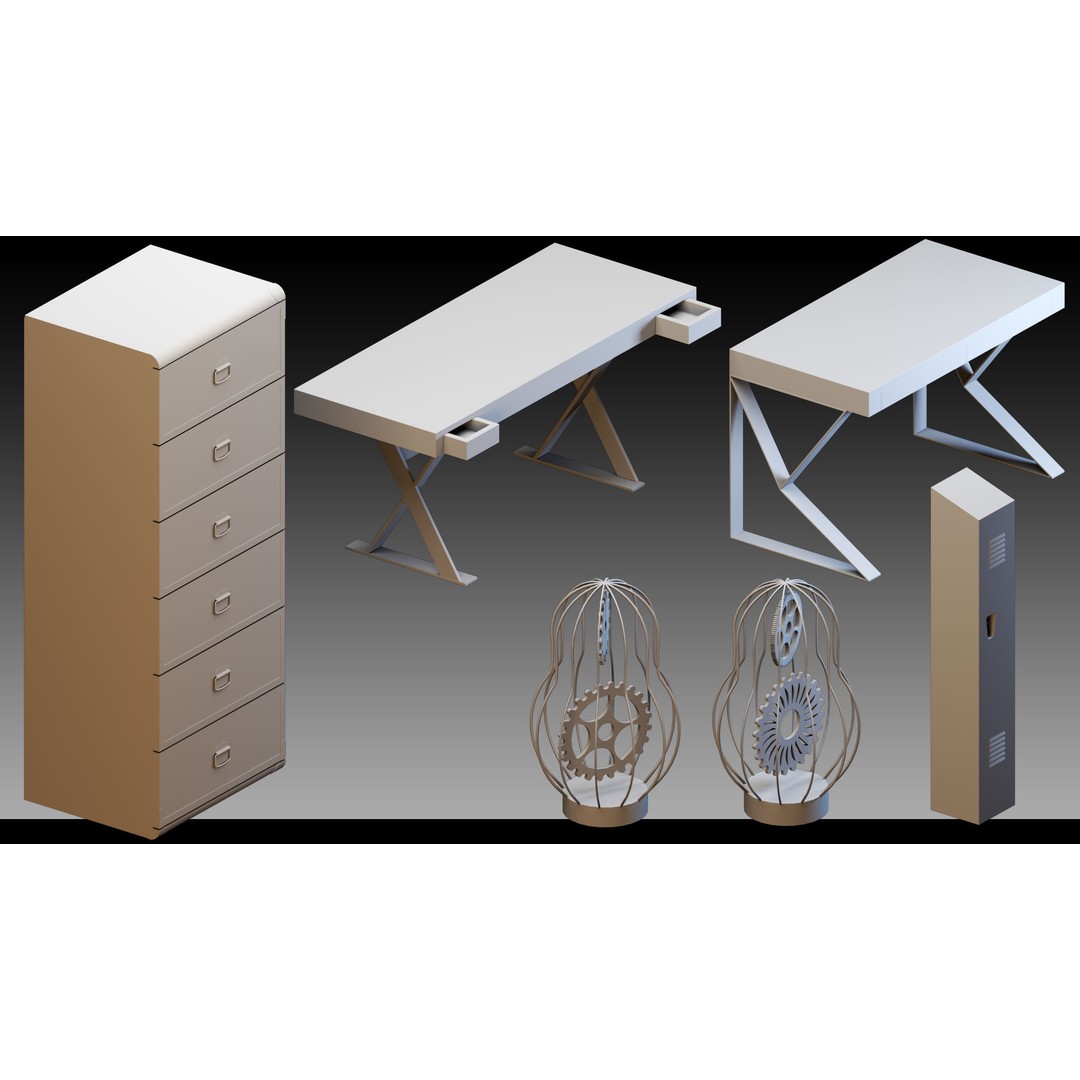 Interior Objects 3D Model – High Detail Asset Bundle, FBX, OBJ - View 8