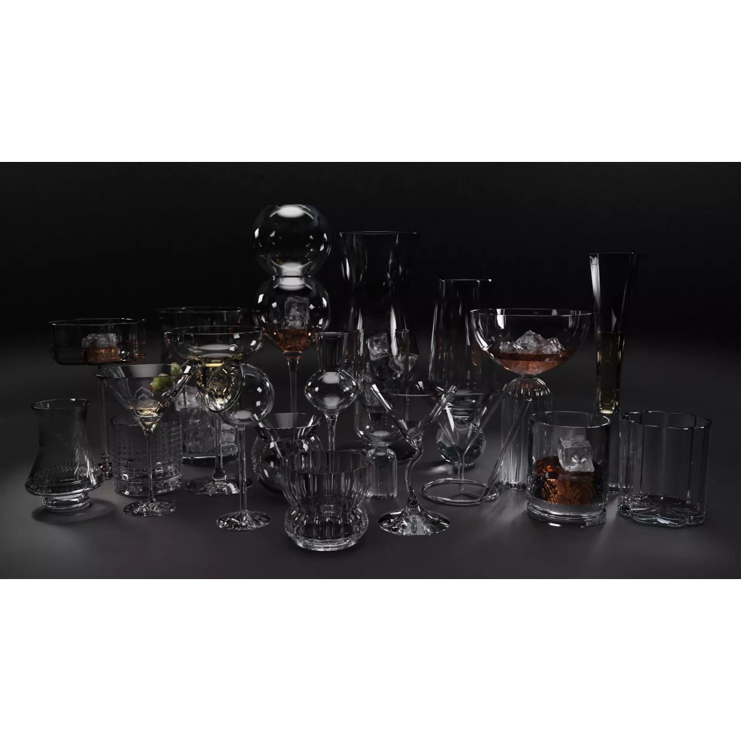 Cocktail Glasses 3D Model – Low Poly PBR Asset, FBX, OBJ, STL - View 2