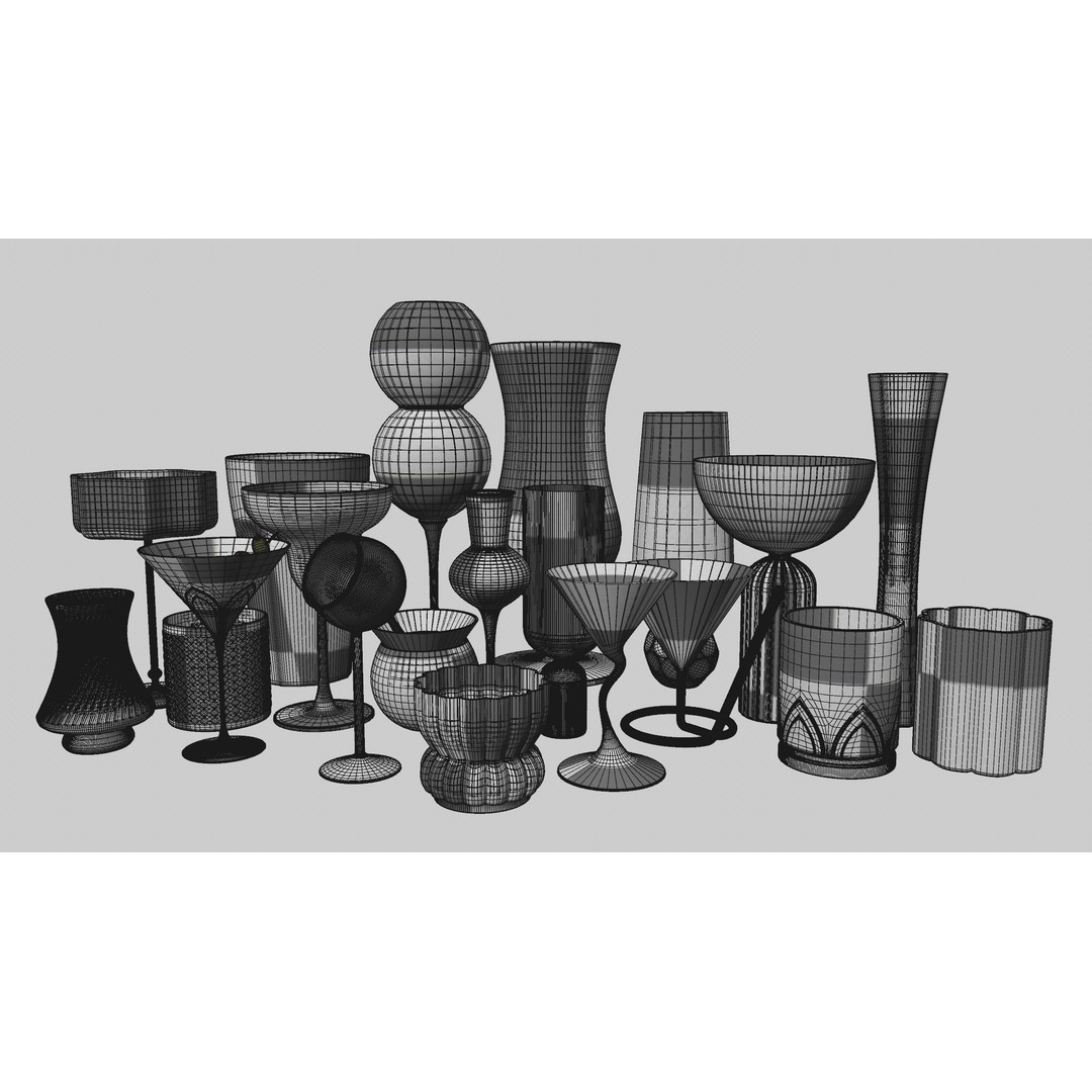 Cocktail Glasses 3D Model – Low Poly PBR Asset, FBX, OBJ, STL - View 4