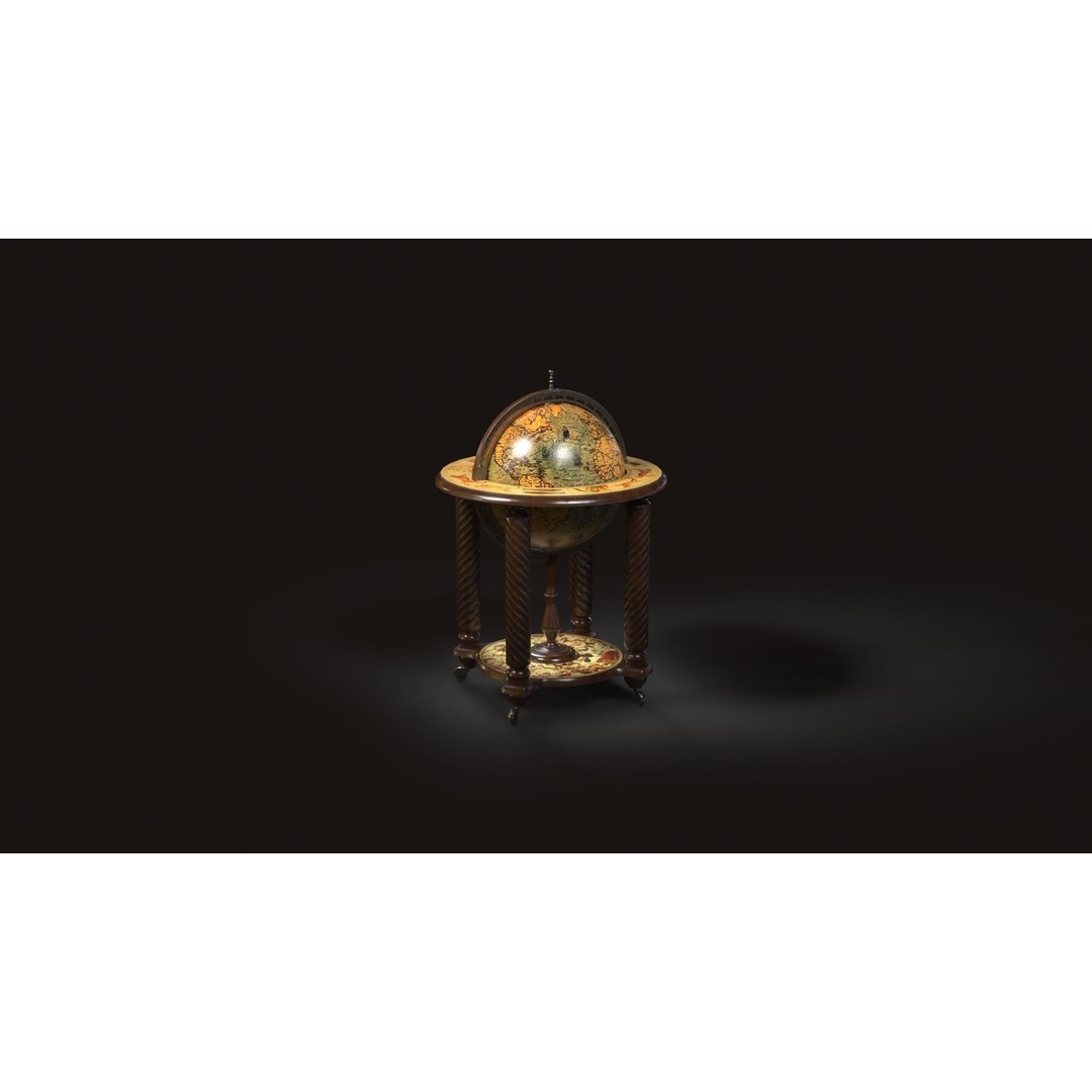 Victorian Globe Bar 3D Model – Low Poly PBR Asset, FBX, OBJ
