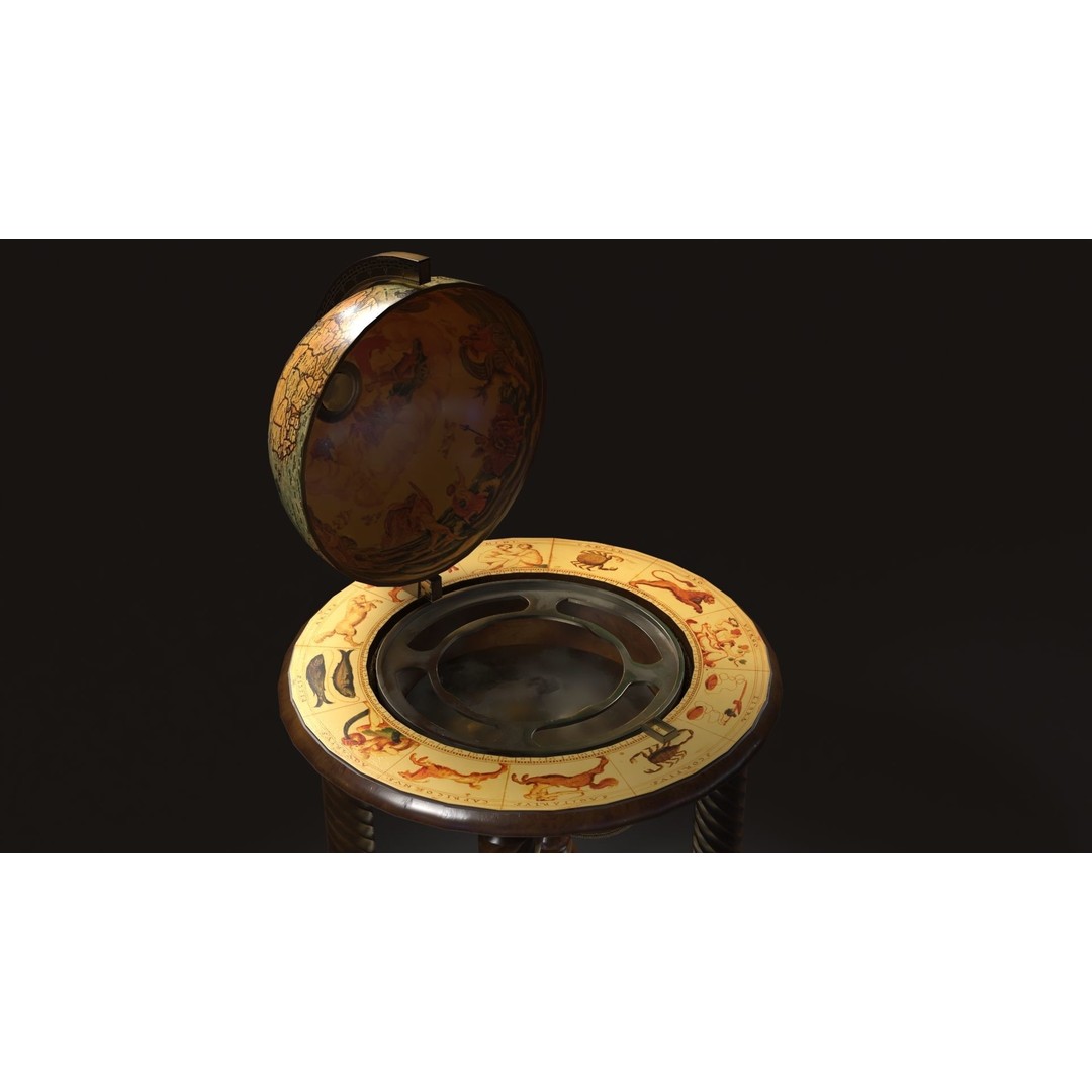 Victorian Globe Bar 3D Model – Low Poly PBR Asset, FBX, OBJ - View 12
