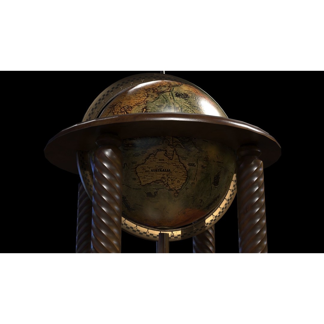 Victorian Globe Bar 3D Model – Low Poly PBR Asset, FBX, OBJ - View 15