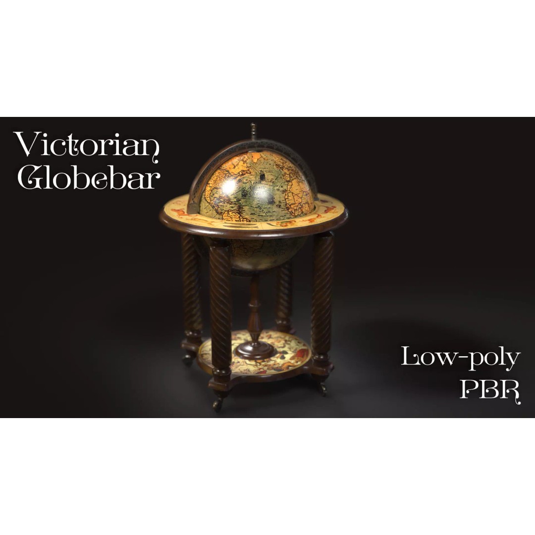 Victorian Globe Bar 3D Model – Low Poly PBR Asset, FBX, OBJ - View 2