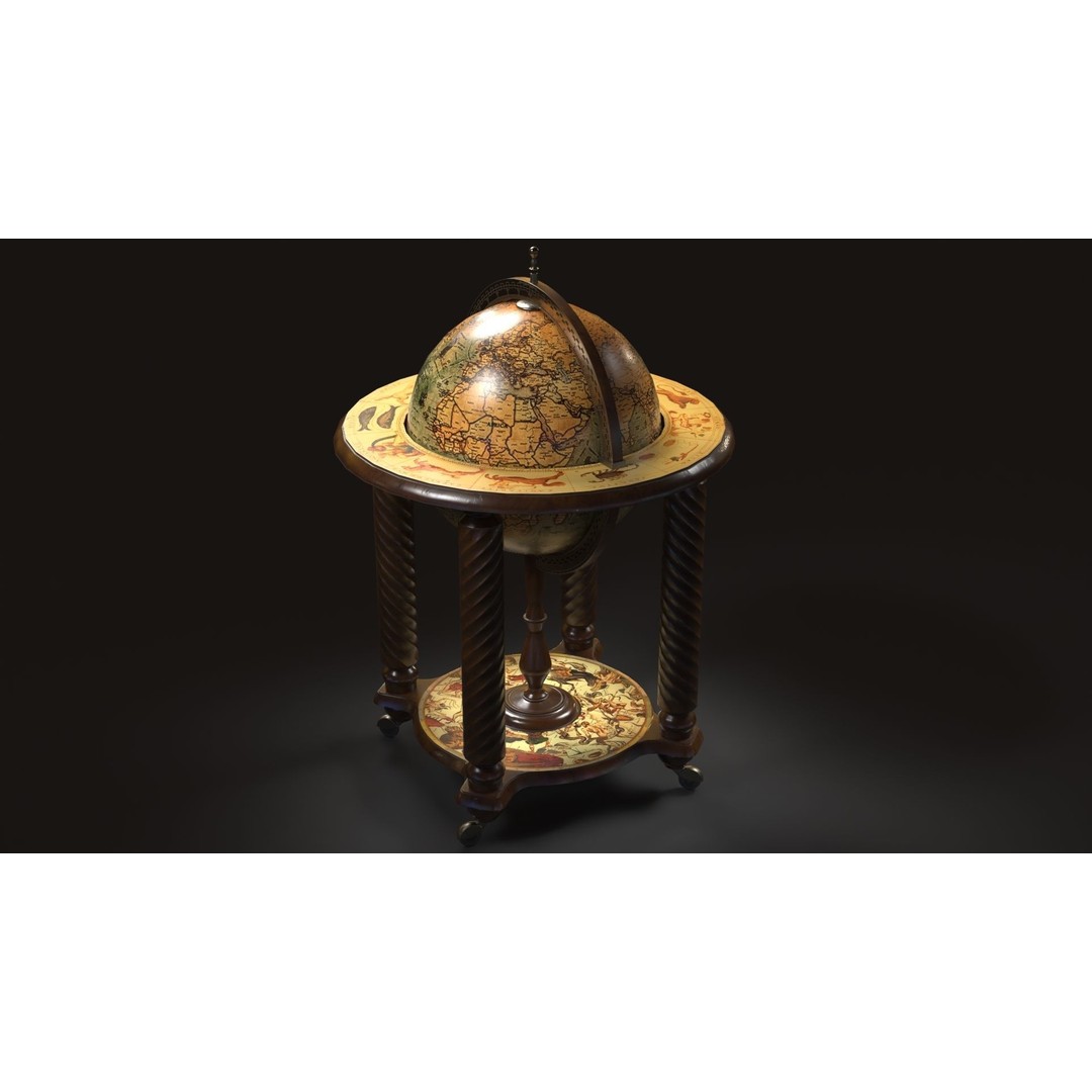 Victorian Globe Bar 3D Model – Low Poly PBR Asset, FBX, OBJ - View 4