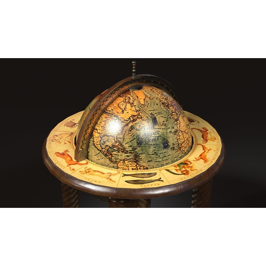 Victorian Globe Bar 3D Model – Low Poly PBR Asset, FBX, OBJ - View 7