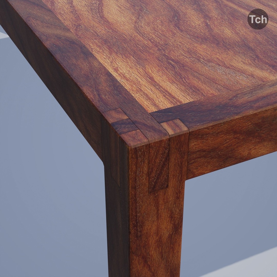 Blue Table Group 3D Model – Asian Style Low-Poly Furniture Set, FBX - View 12