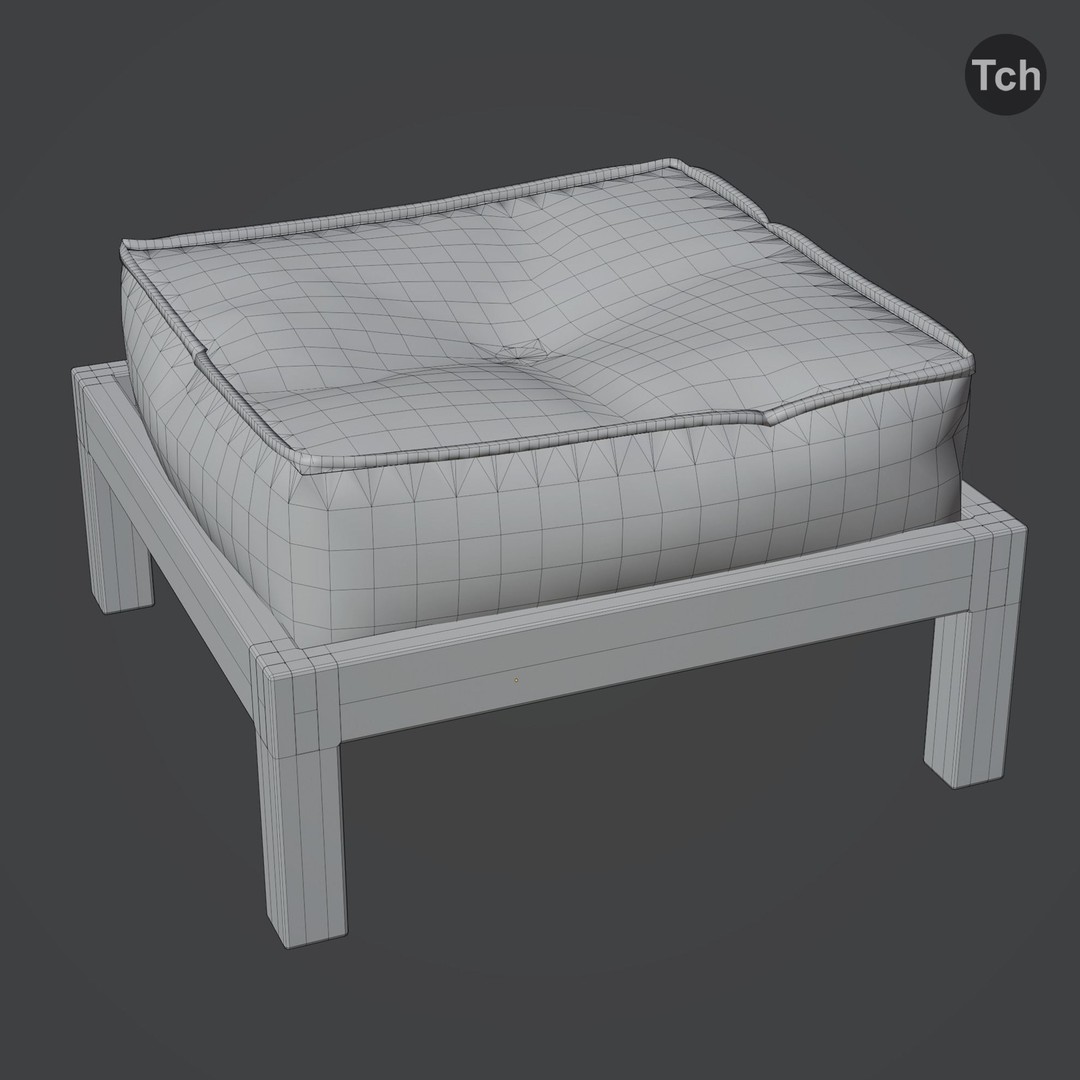 Blue Table Group 3D Model – Asian Style Low-Poly Furniture Set, FBX - View 7
