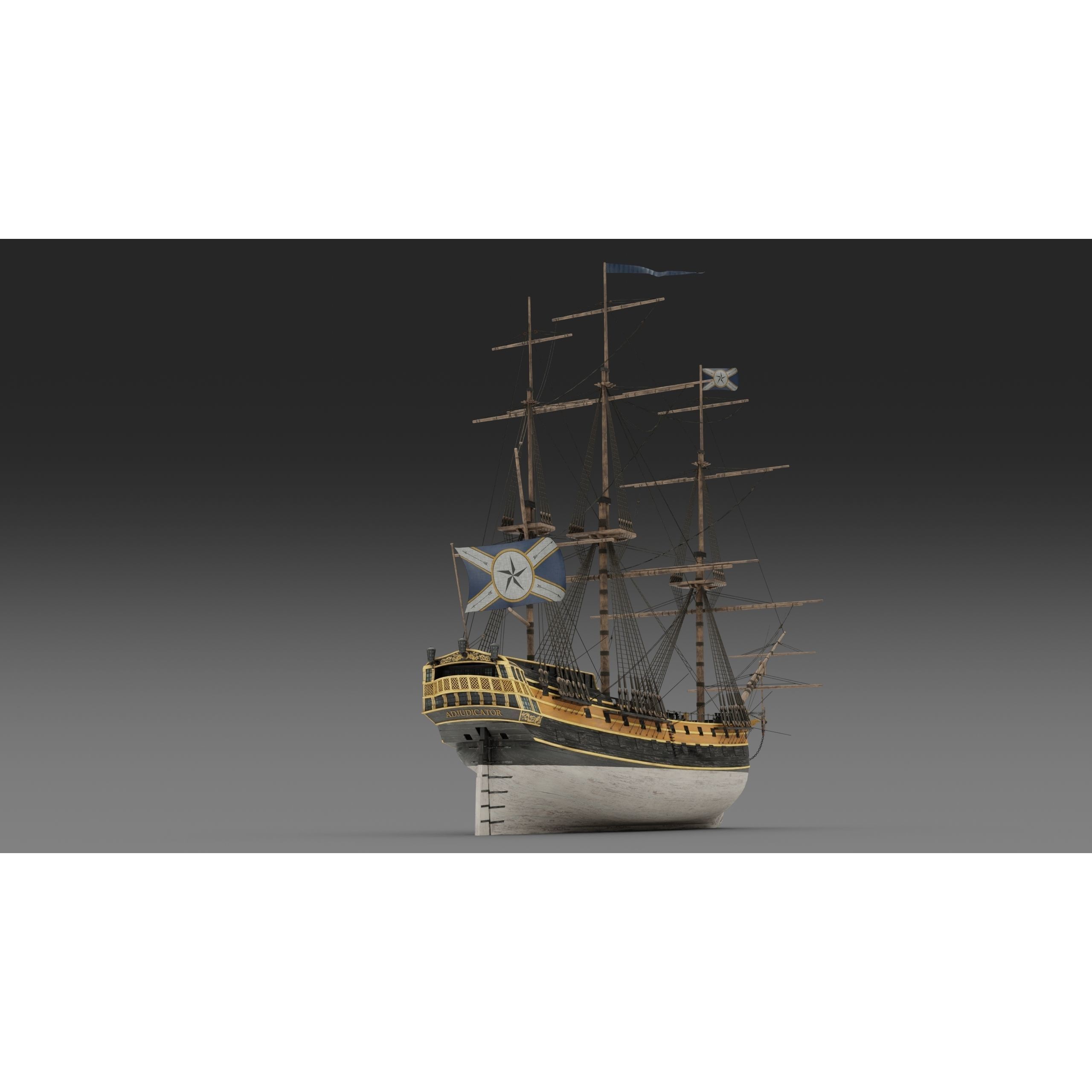 18th Century Man of War - Low-Poly Game-Ready 3D Model - View 11