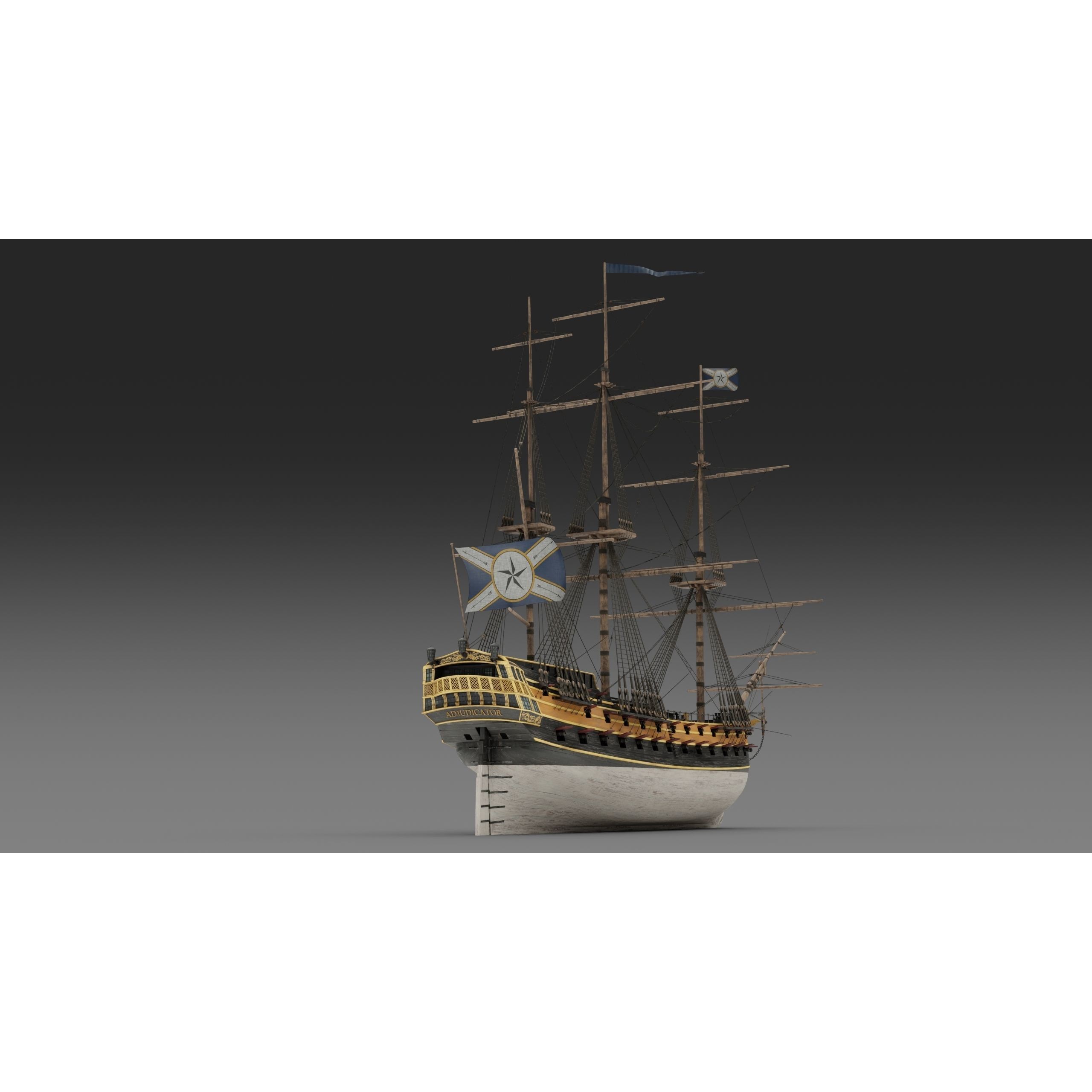 18th Century Man of War - Low-Poly Game-Ready 3D Model - View 12