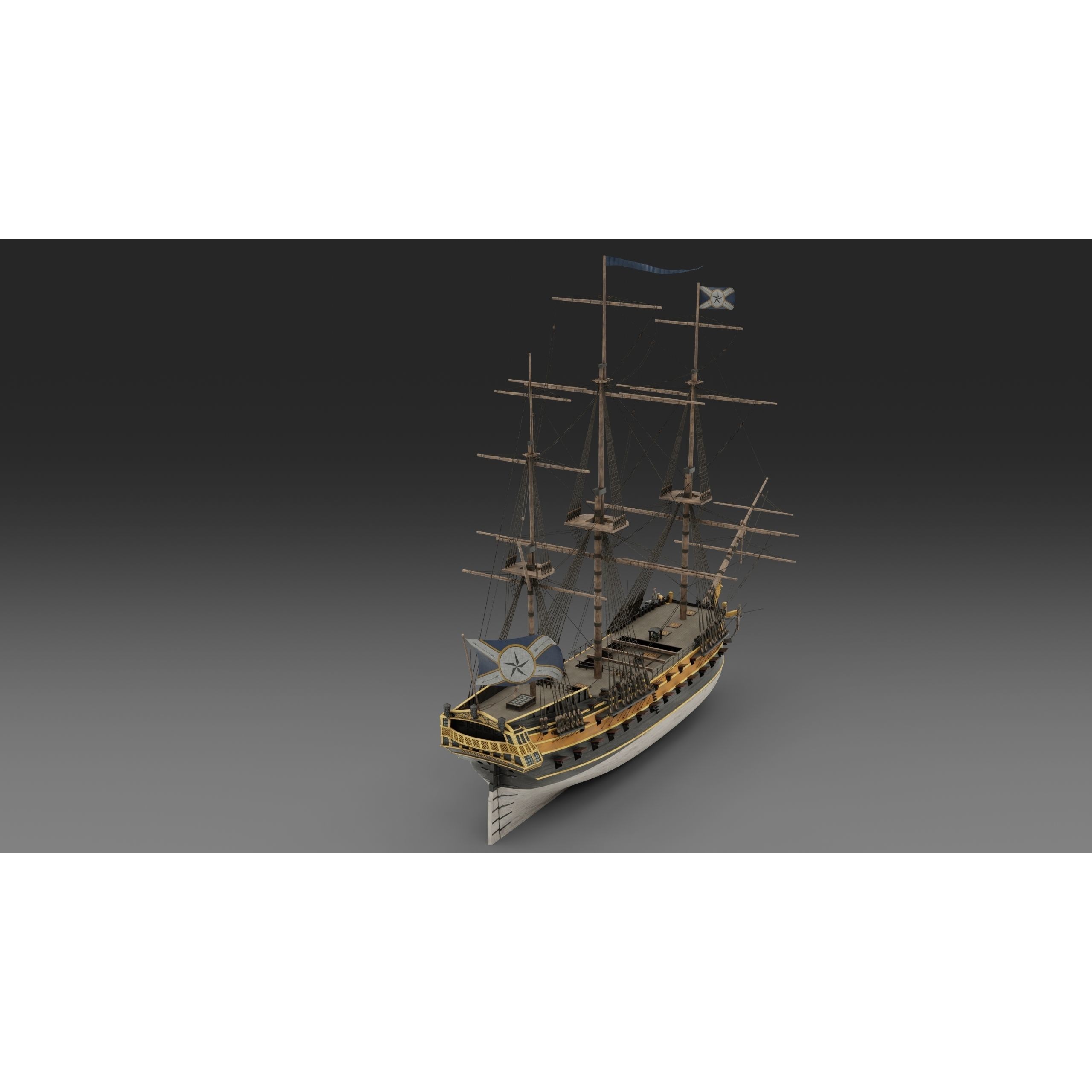 18th Century Man of War - Low-Poly Game-Ready 3D Model - View 13