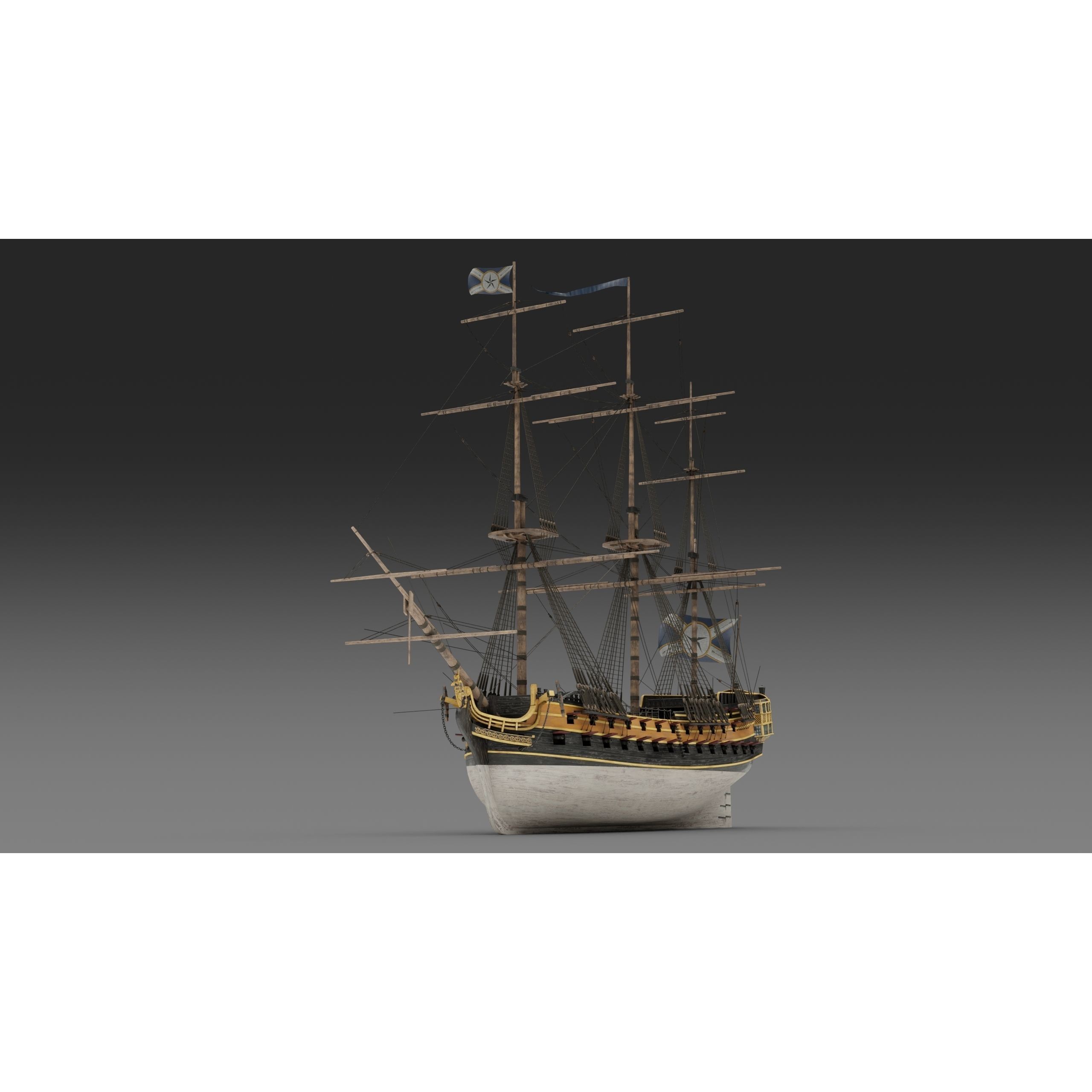 18th Century Man of War - Low-Poly Game-Ready 3D Model - View 14
