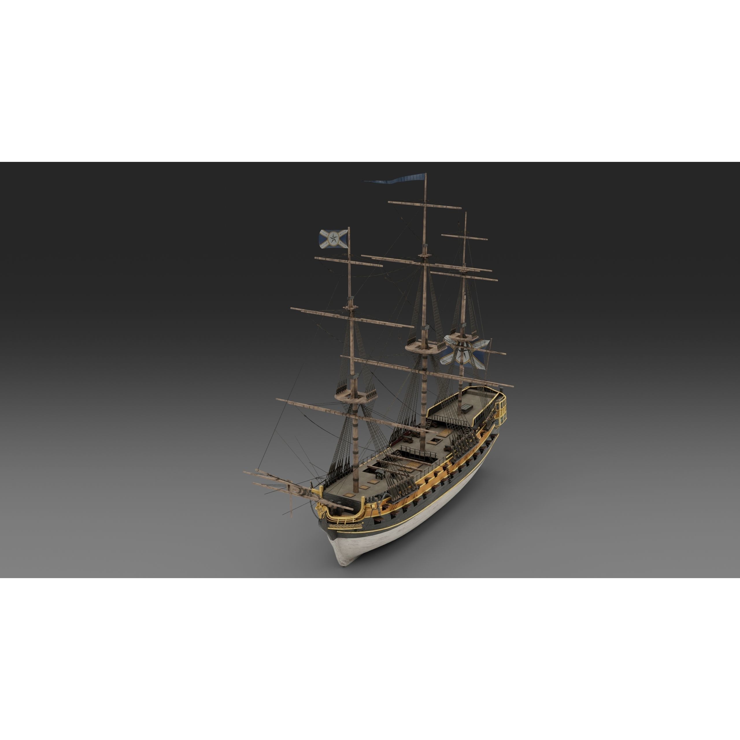 18th Century Man of War - Low-Poly Game-Ready 3D Model - View 15