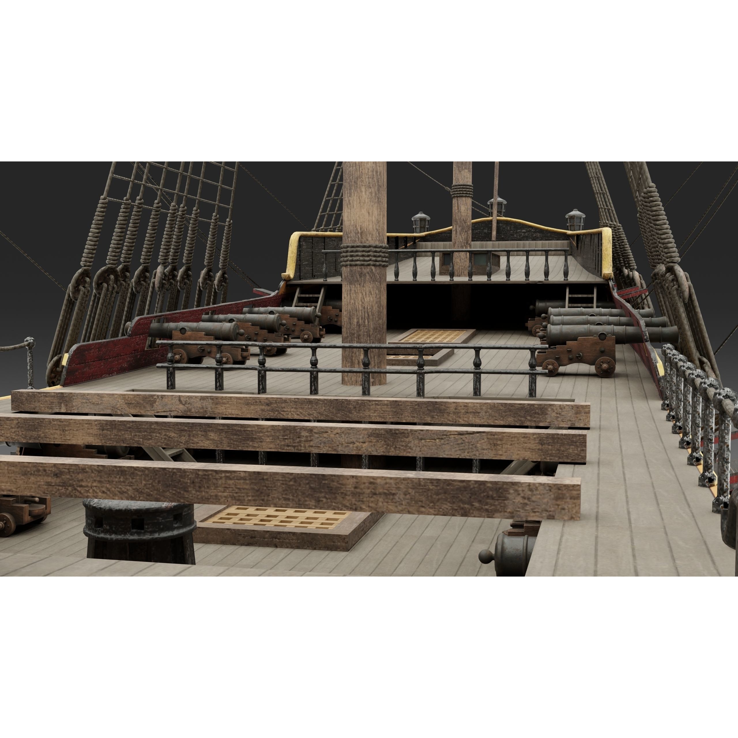 18th Century Man of War - Low-Poly Game-Ready 3D Model - View 16