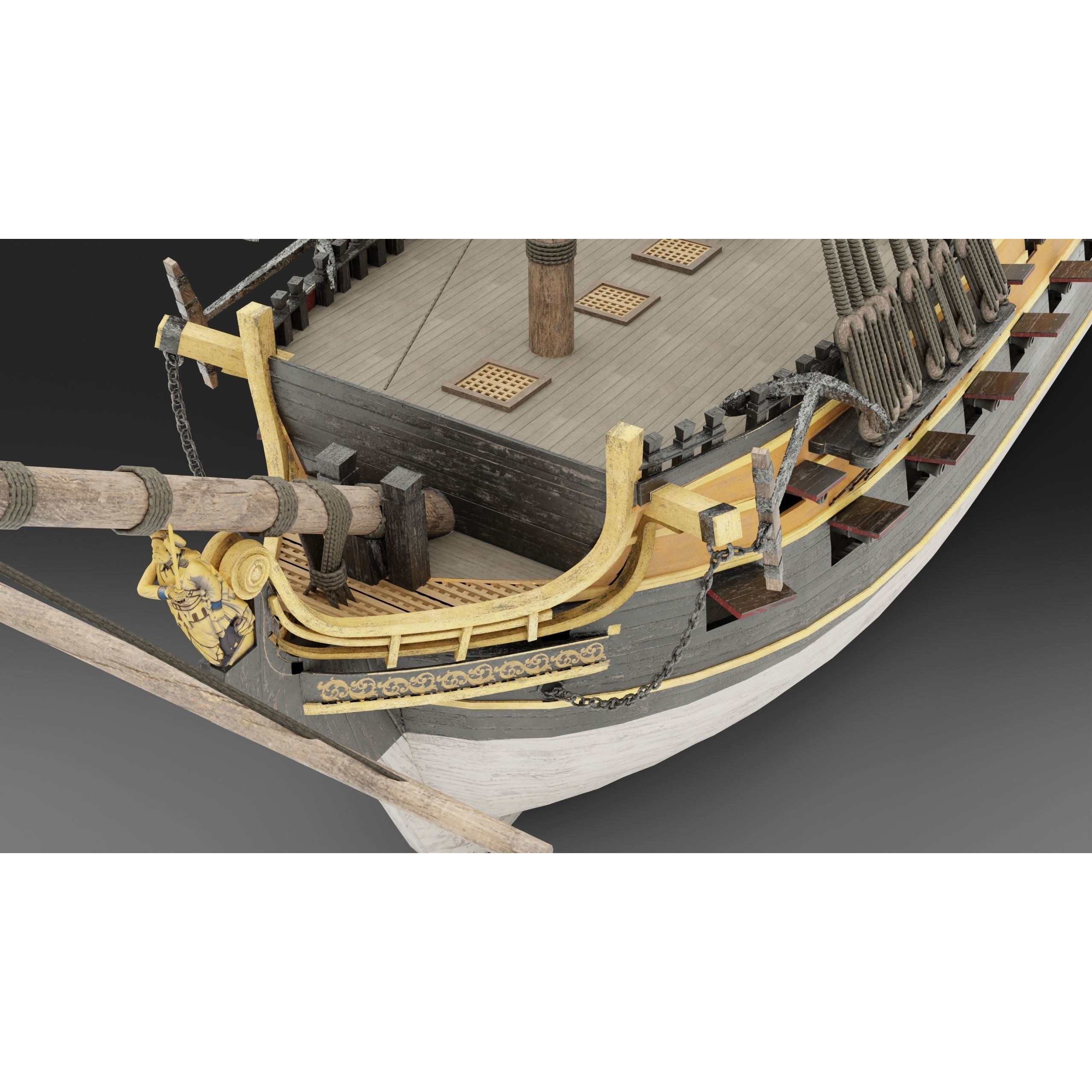 18th Century Man of War - Low-Poly Game-Ready 3D Model - View 17