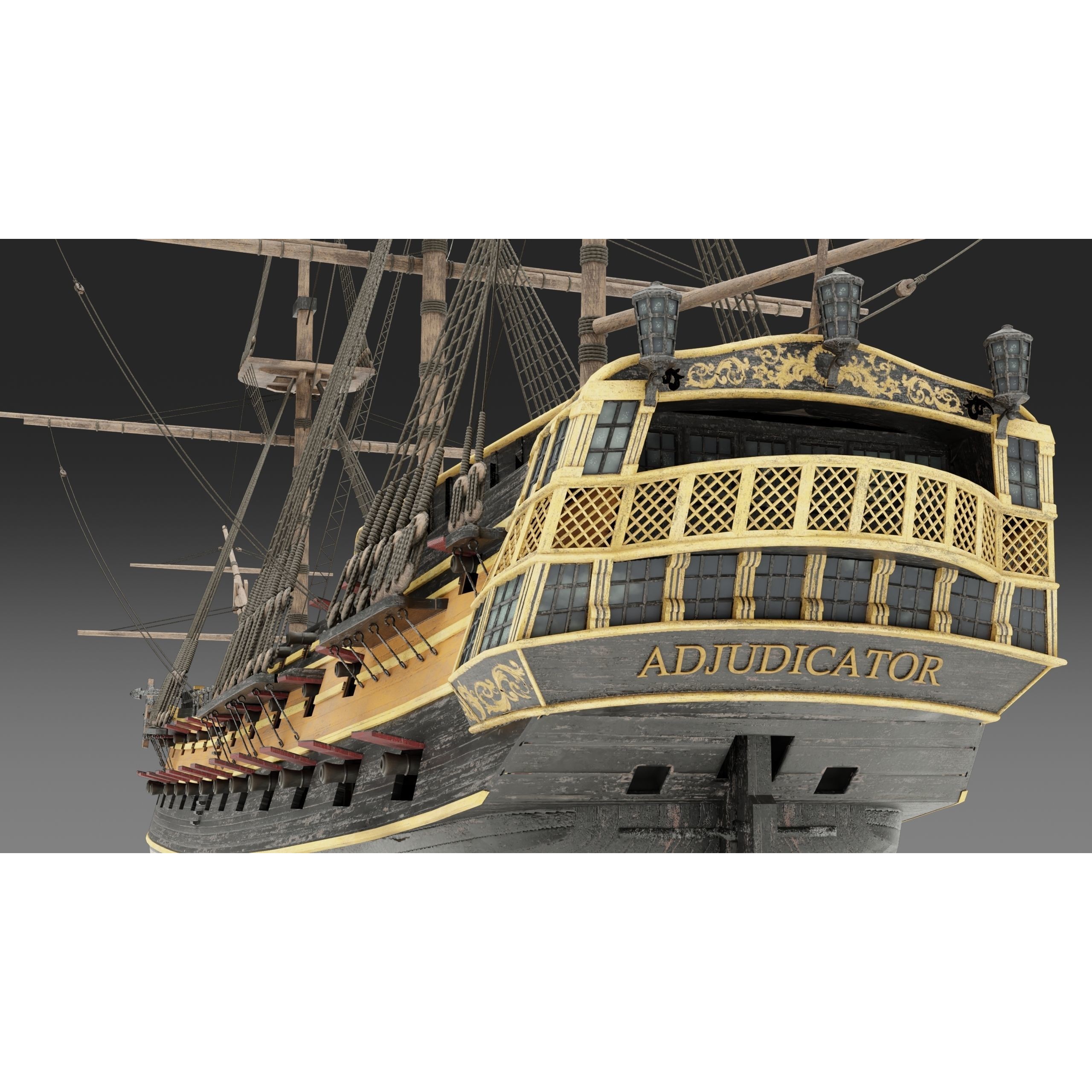 18th Century Man of War - Low-Poly Game-Ready 3D Model - View 18