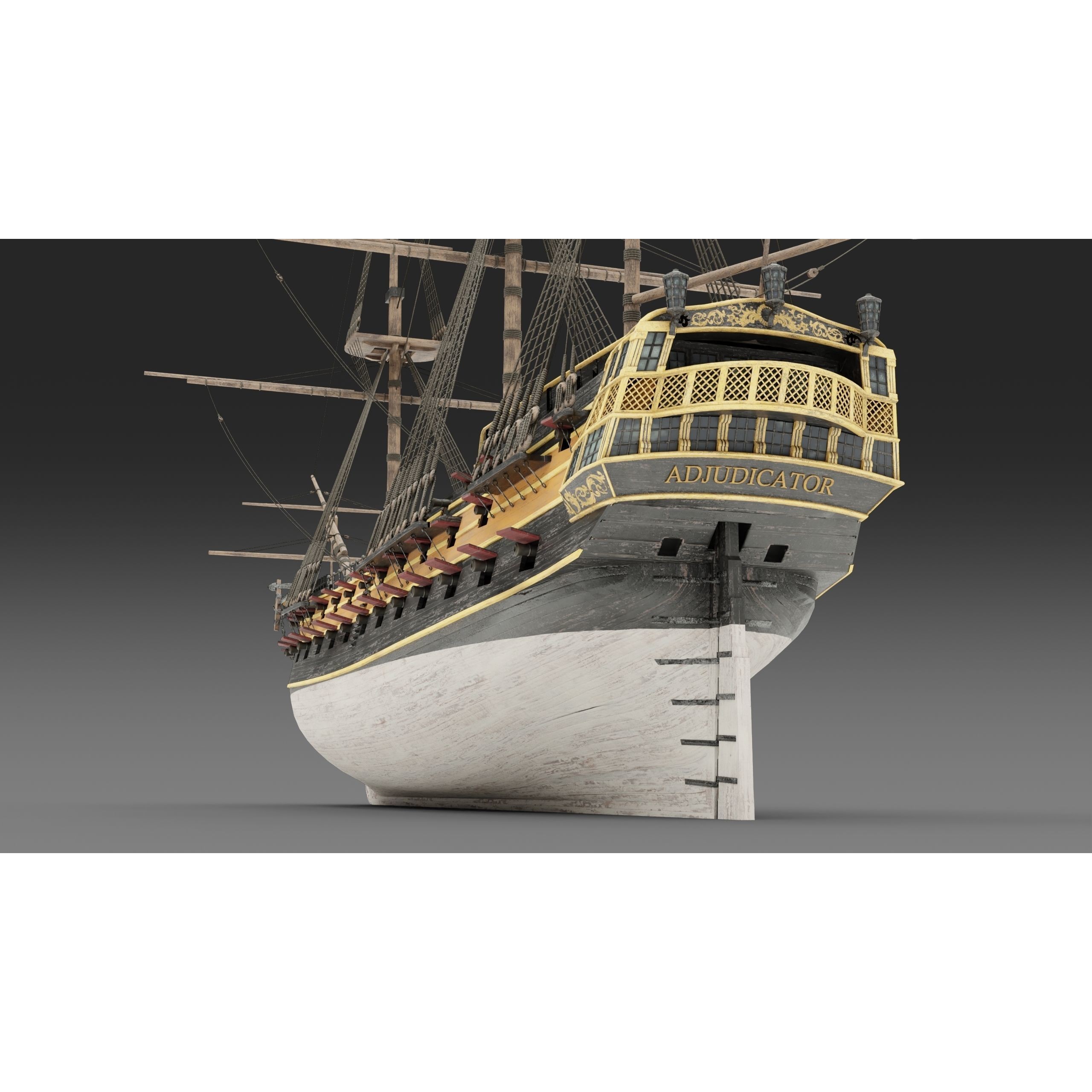 18th Century Man of War - Low-Poly Game-Ready 3D Model - View 19