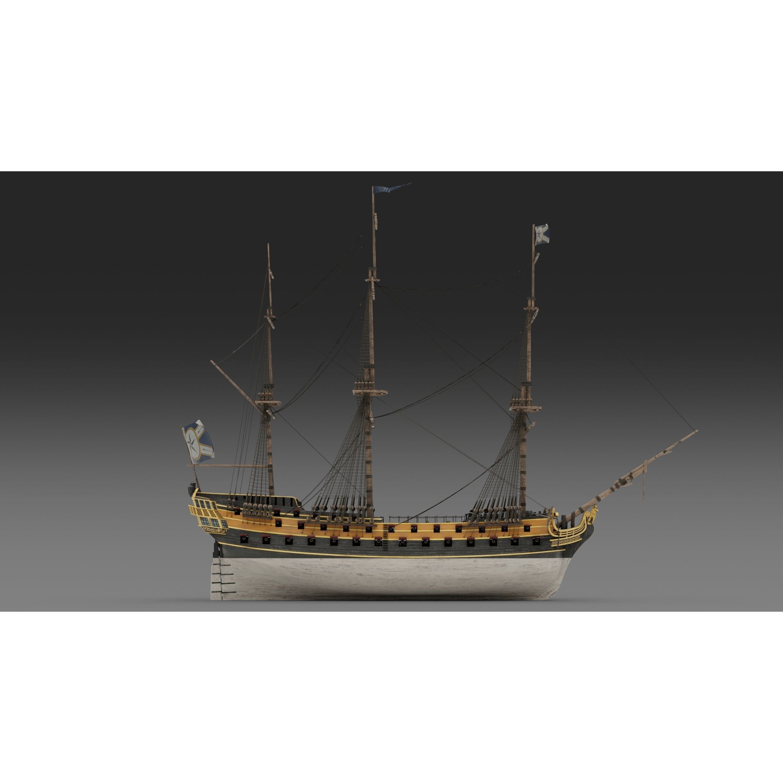 18th Century Man of War - Low-Poly Game-Ready 3D Model - View 20