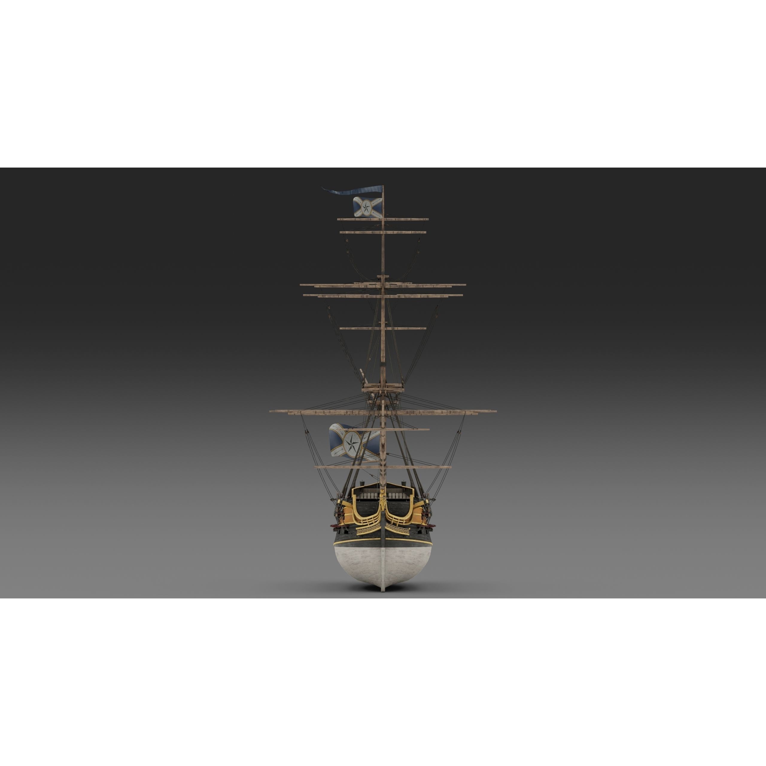 18th Century Man of War - Low-Poly Game-Ready 3D Model - View 21