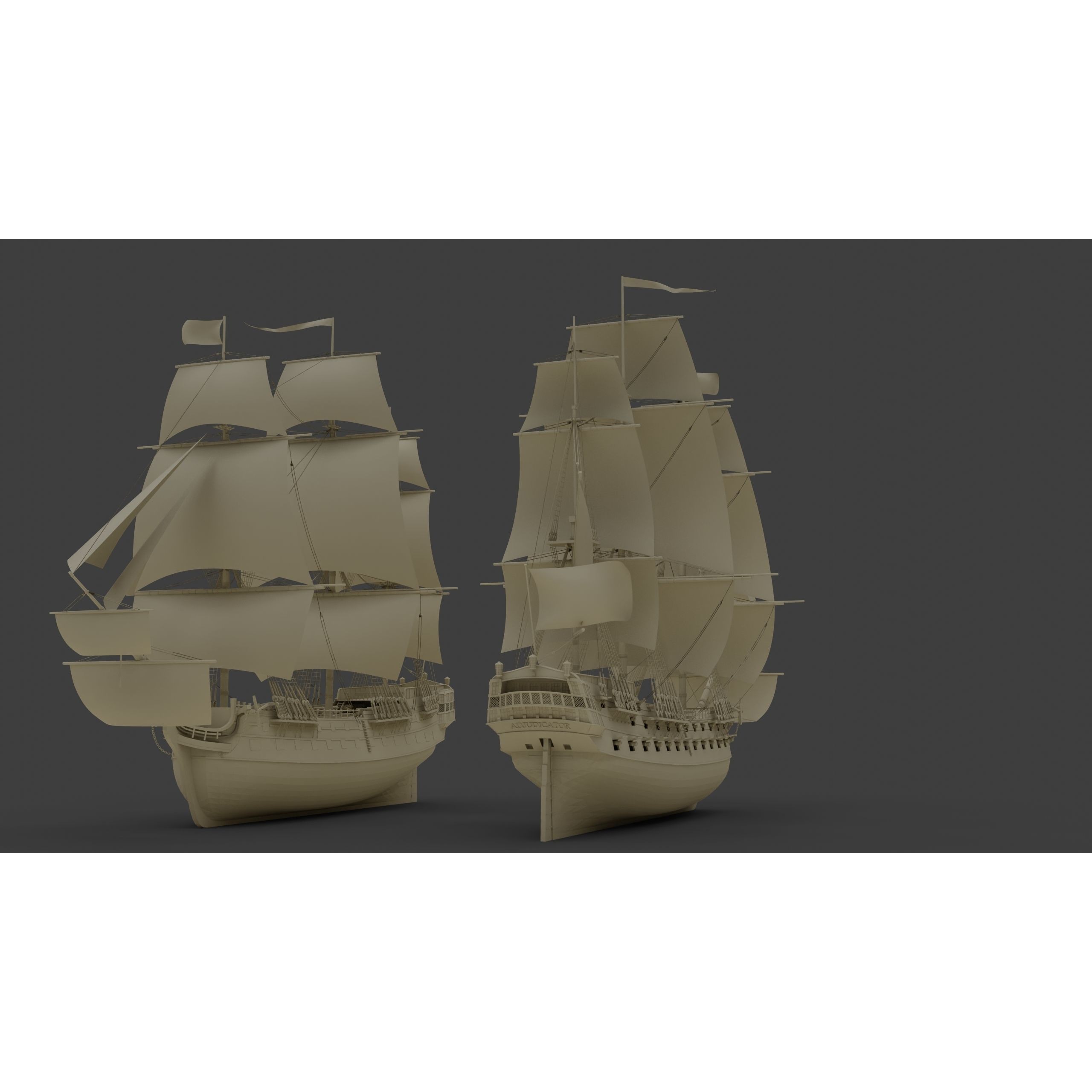 18th Century Man of War - Low-Poly Game-Ready 3D Model - View 23