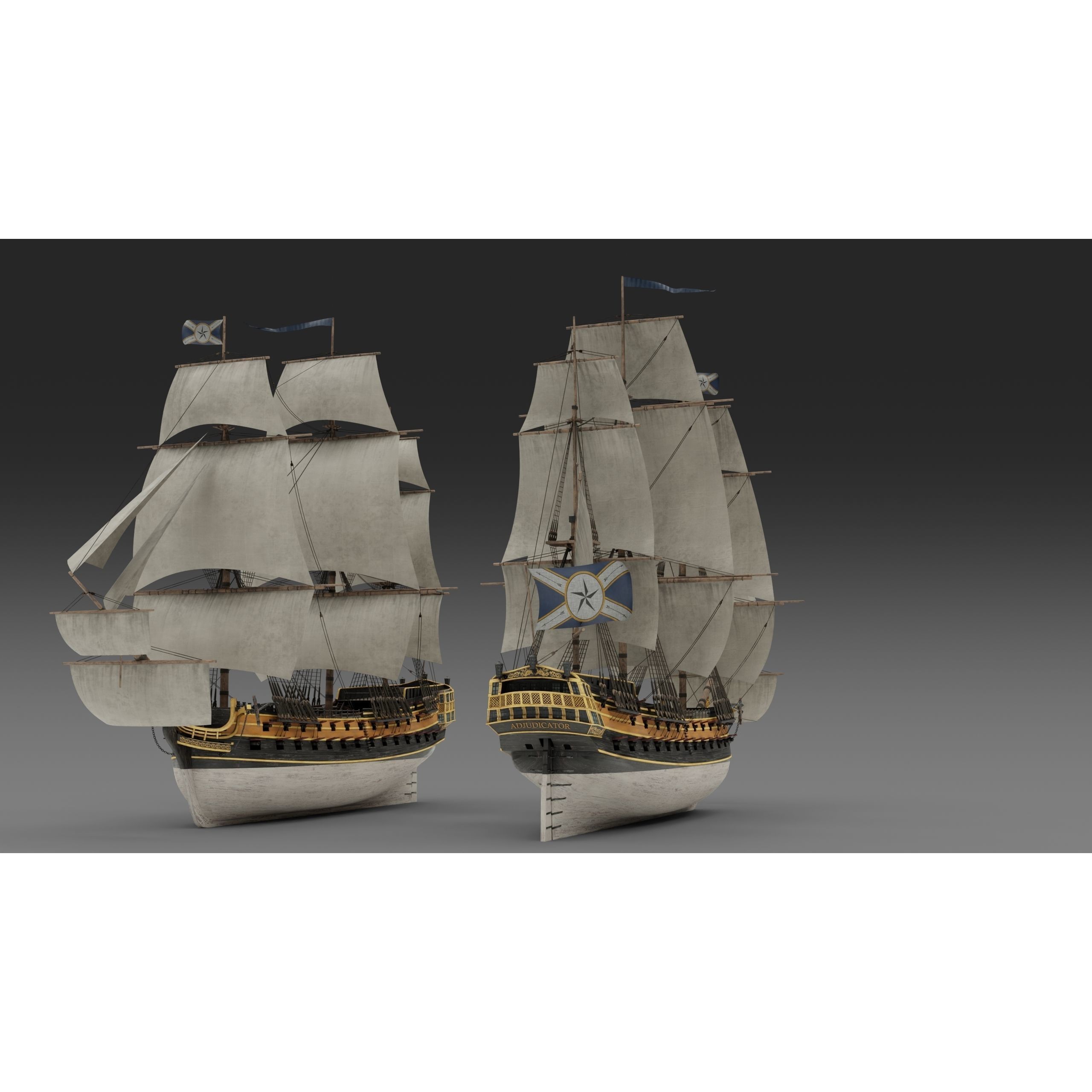 18th Century Man of War - Low-Poly Game-Ready 3D Model - View 24