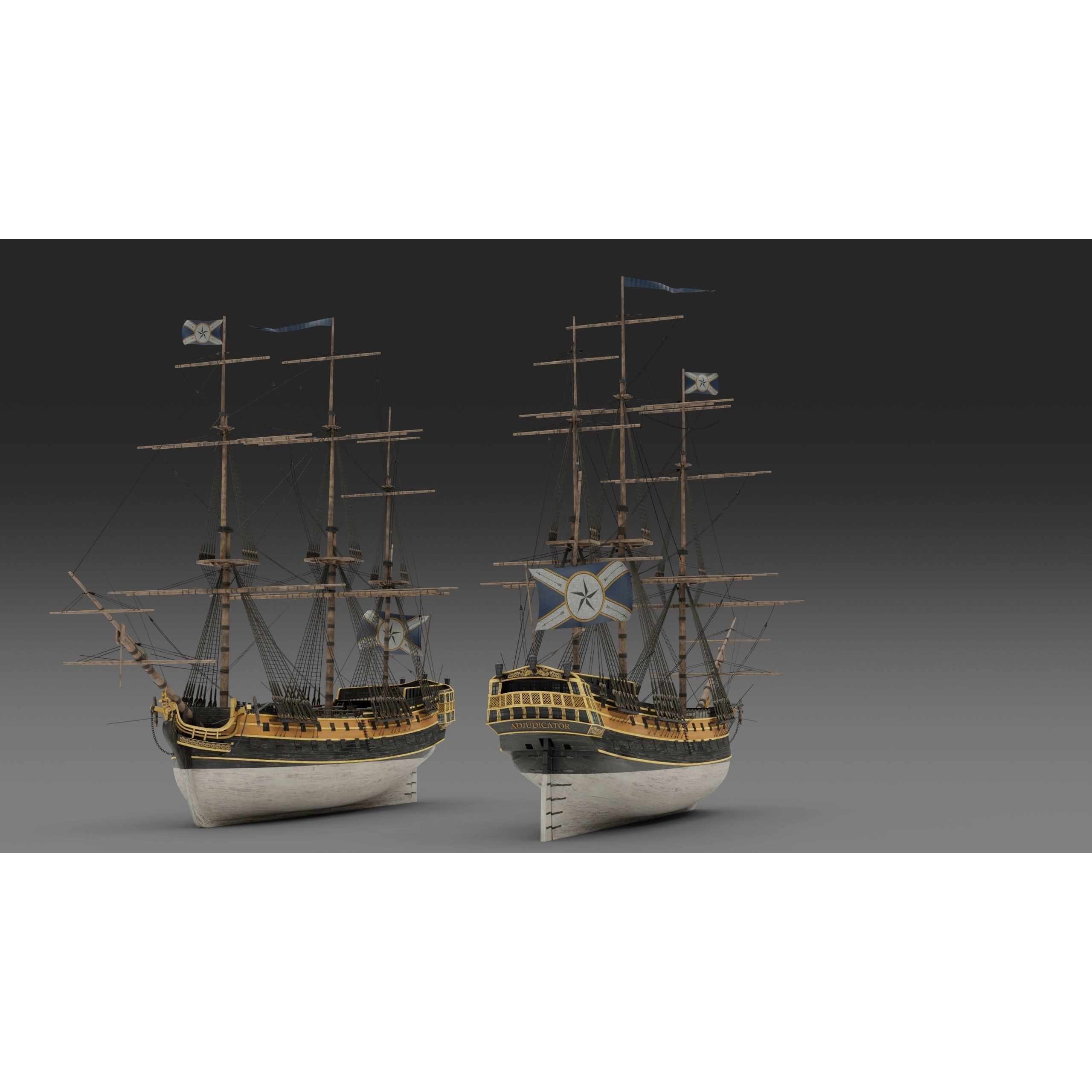 18th Century Man of War - Low-Poly Game-Ready 3D Model - View 3